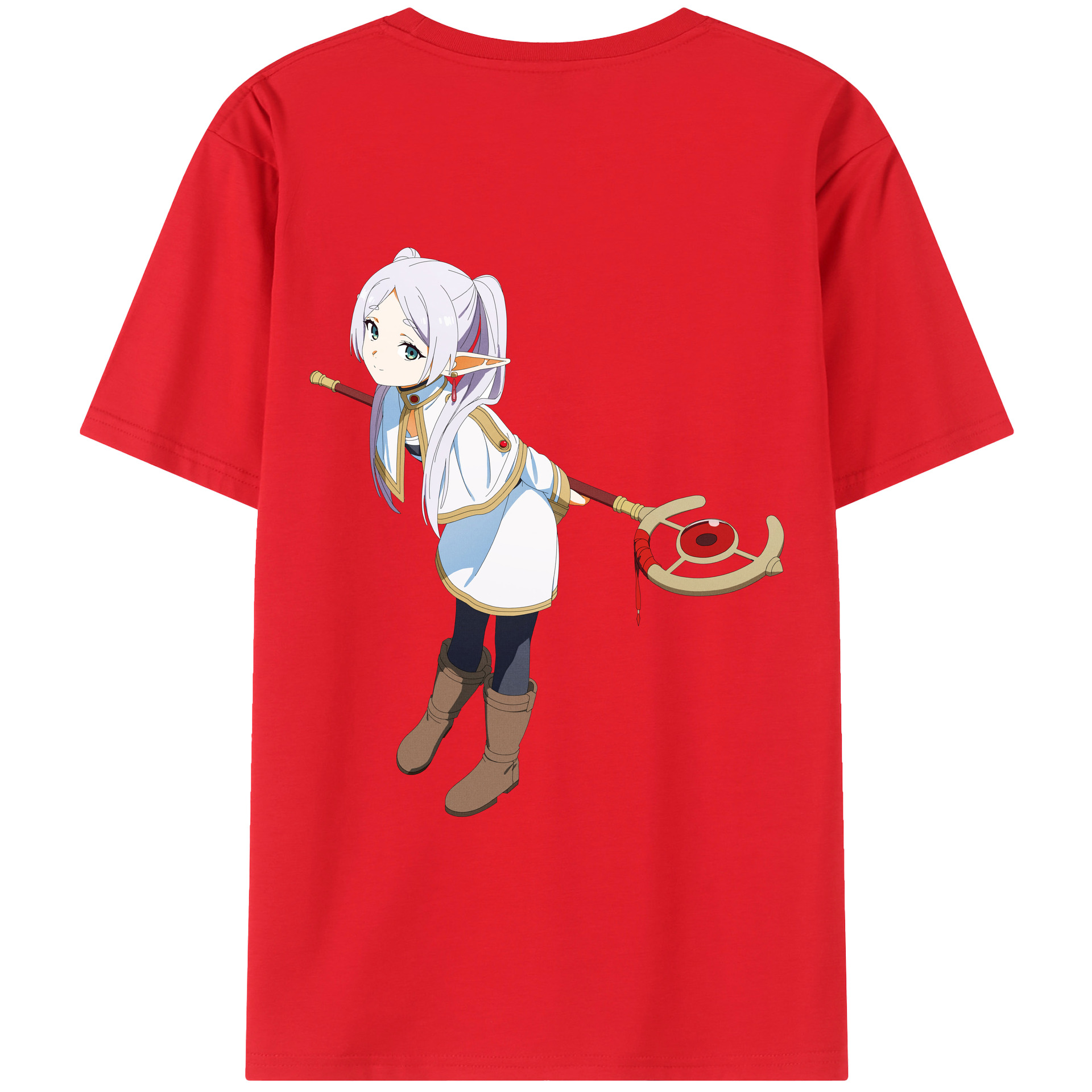 （画像用） 葬送のフリーレン Frieren 綿100％ メンズ半袖Tシャツ（バックプリント） 通気性