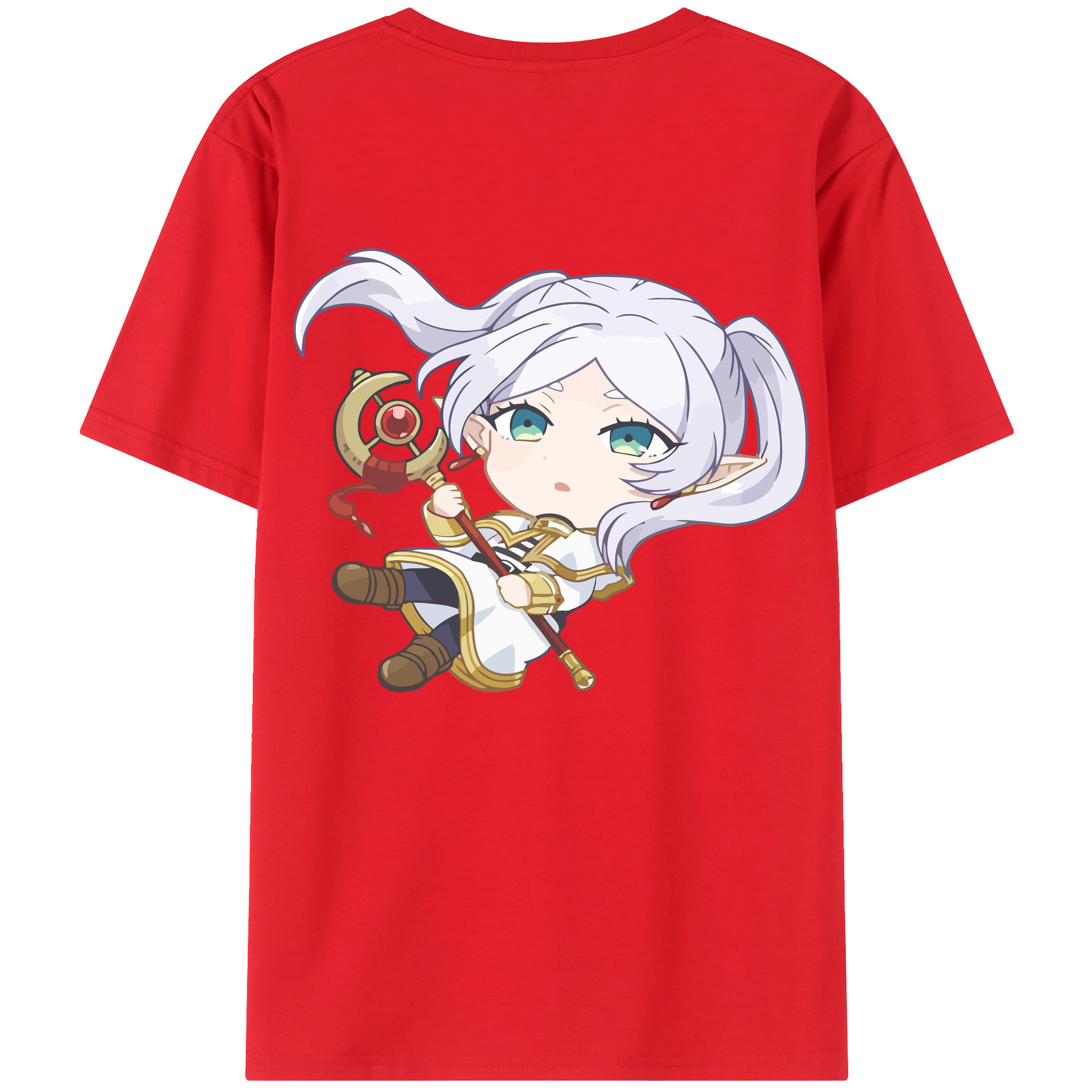 （画像用） 葬送のフリーレン Frieren 綿100％ メンズ半袖Tシャツ（バックプリント） 通気性