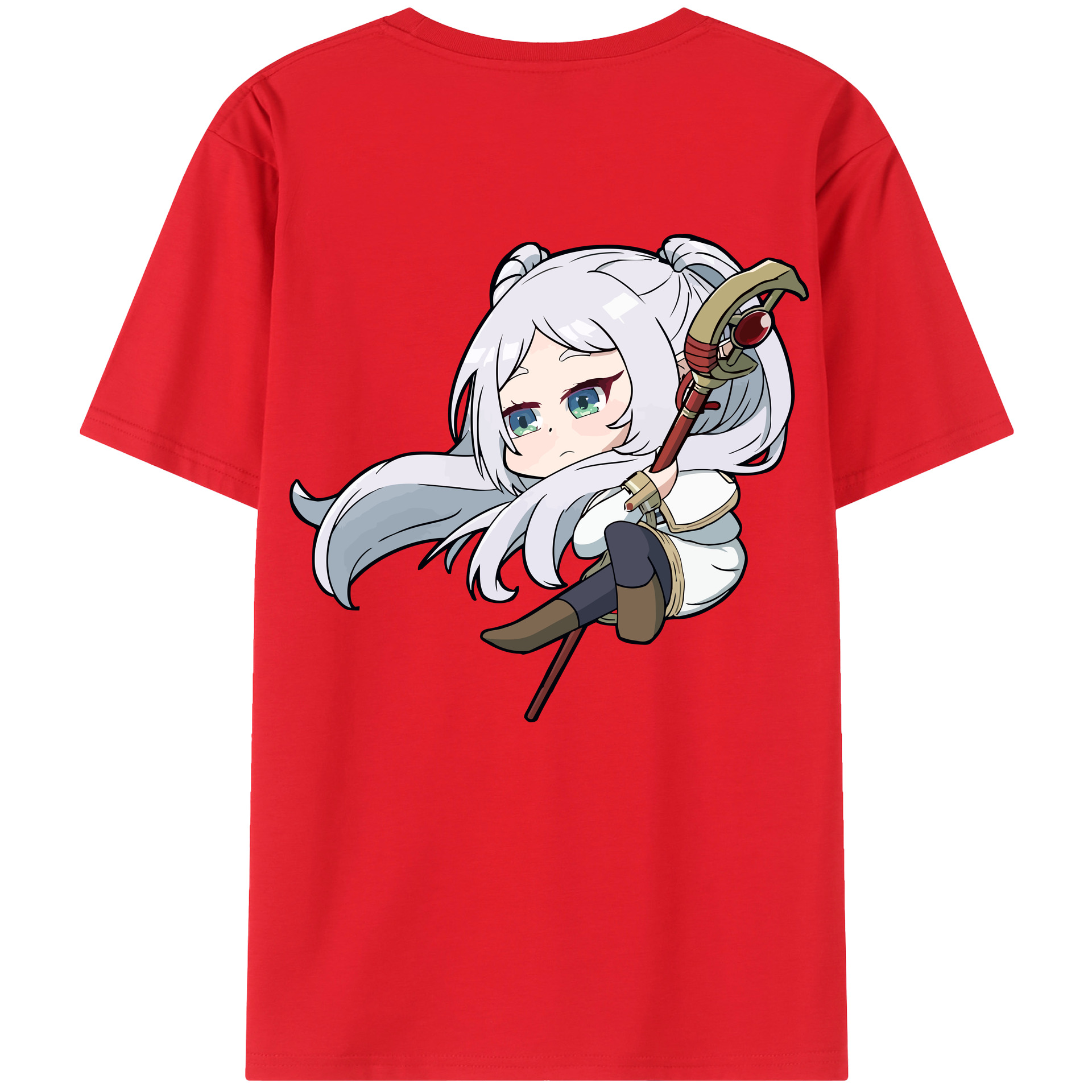 （画像用） 葬送のフリーレン Frieren 綿100％ メンズ半袖Tシャツ（バックプリント） 通気性