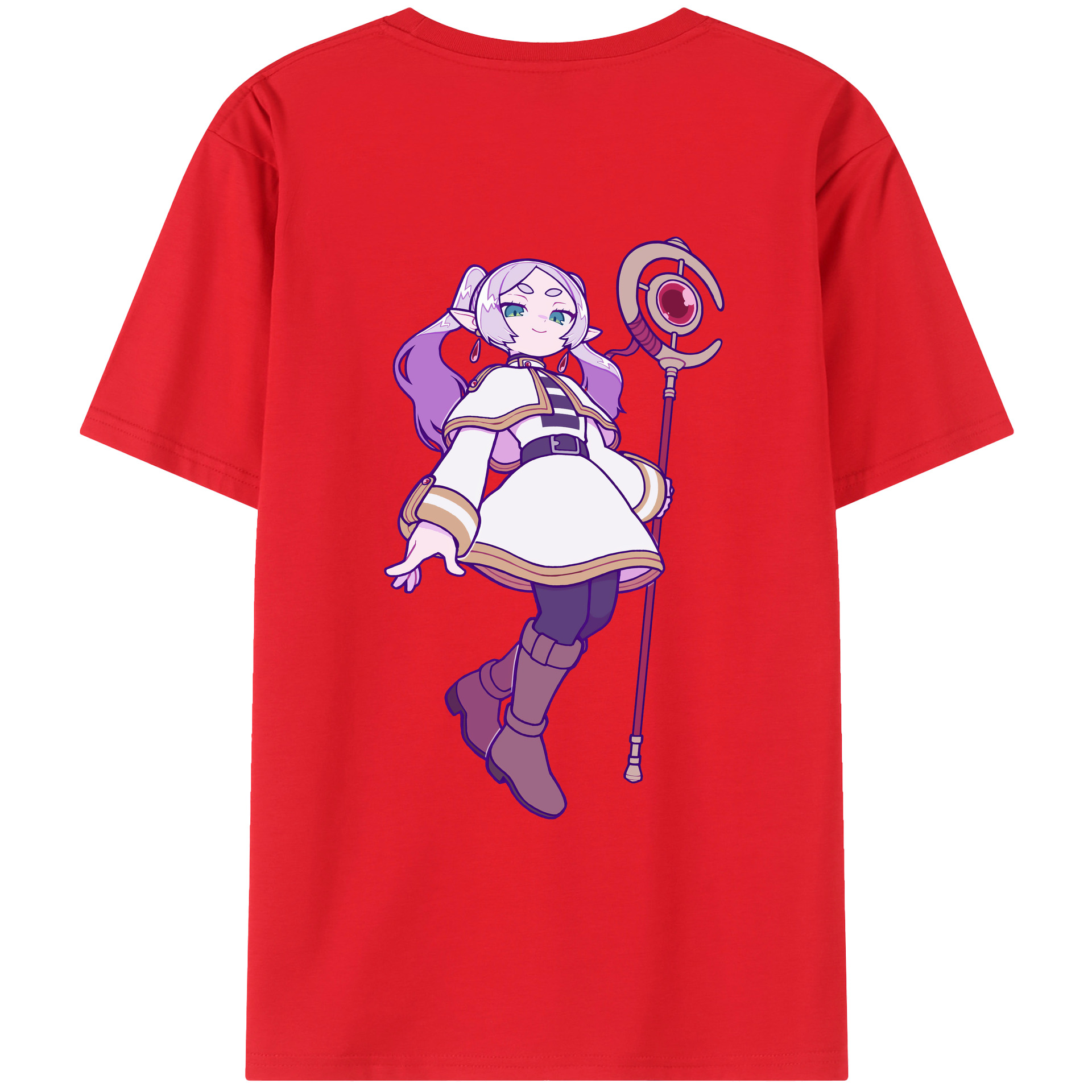 （画像用） 葬送のフリーレン Frieren 綿100％ メンズ半袖Tシャツ（バックプリント） 通気性