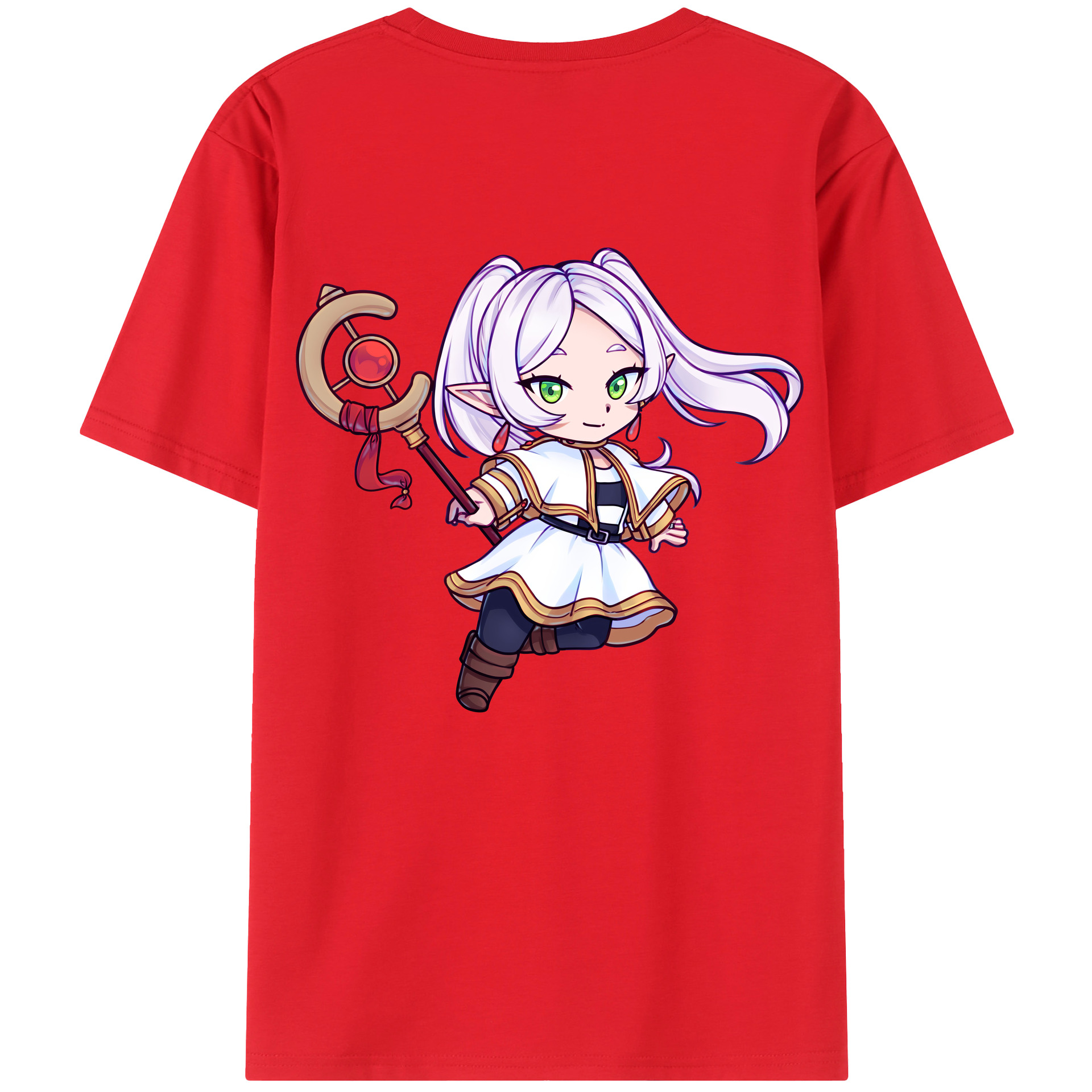 （画像用） 葬送のフリーレン Frieren 綿100％ メンズ半袖Tシャツ（バックプリント） 通気性
