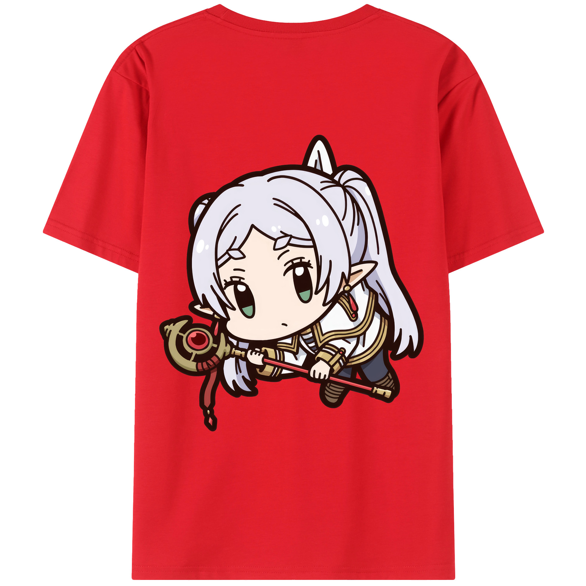 （画像用） 葬送のフリーレン Frieren 綿100％ メンズ半袖Tシャツ（バックプリント） 通気性