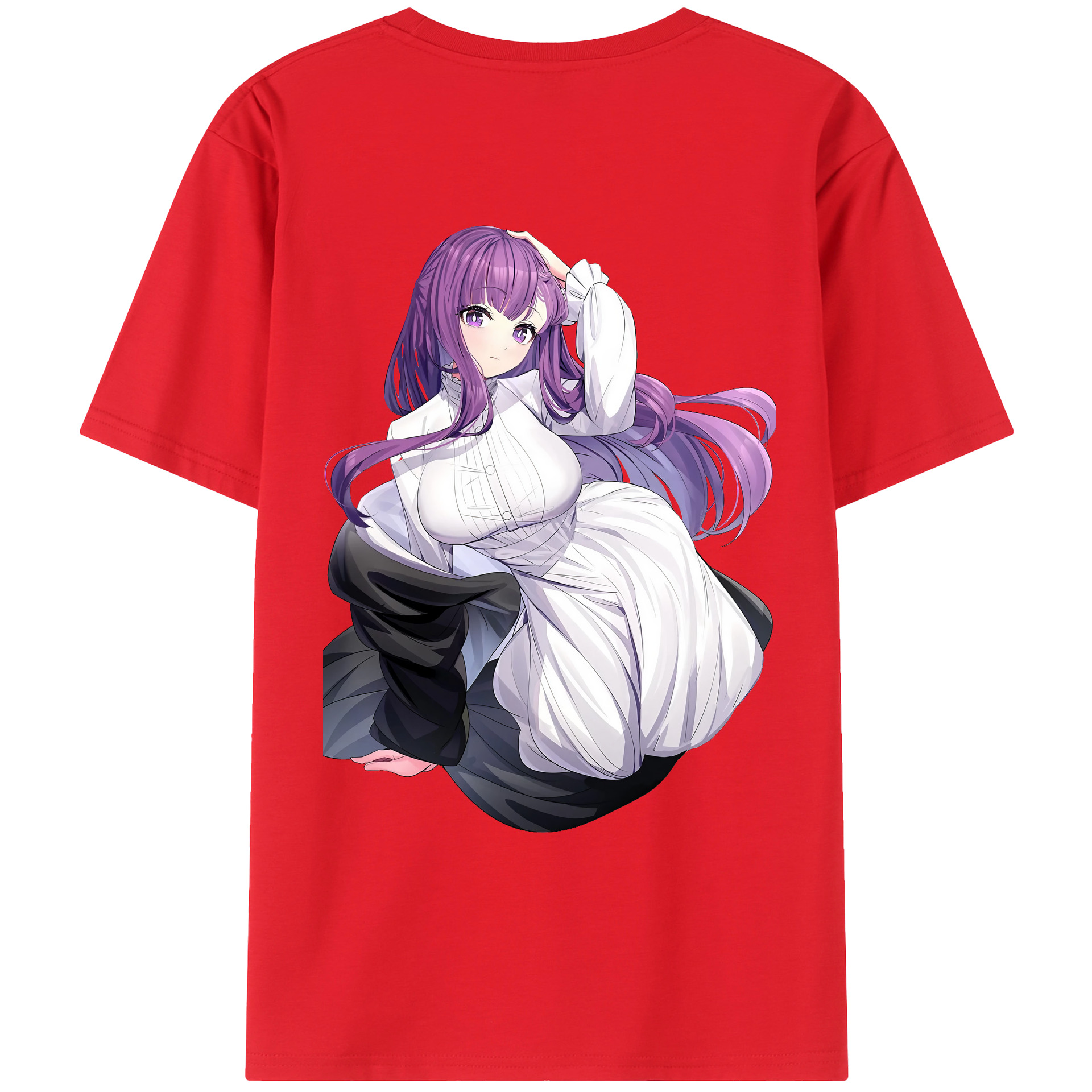 （画像用） 葬送のフリーレン Frieren 綿100％ メンズ半袖Tシャツ（バックプリント） 通気性