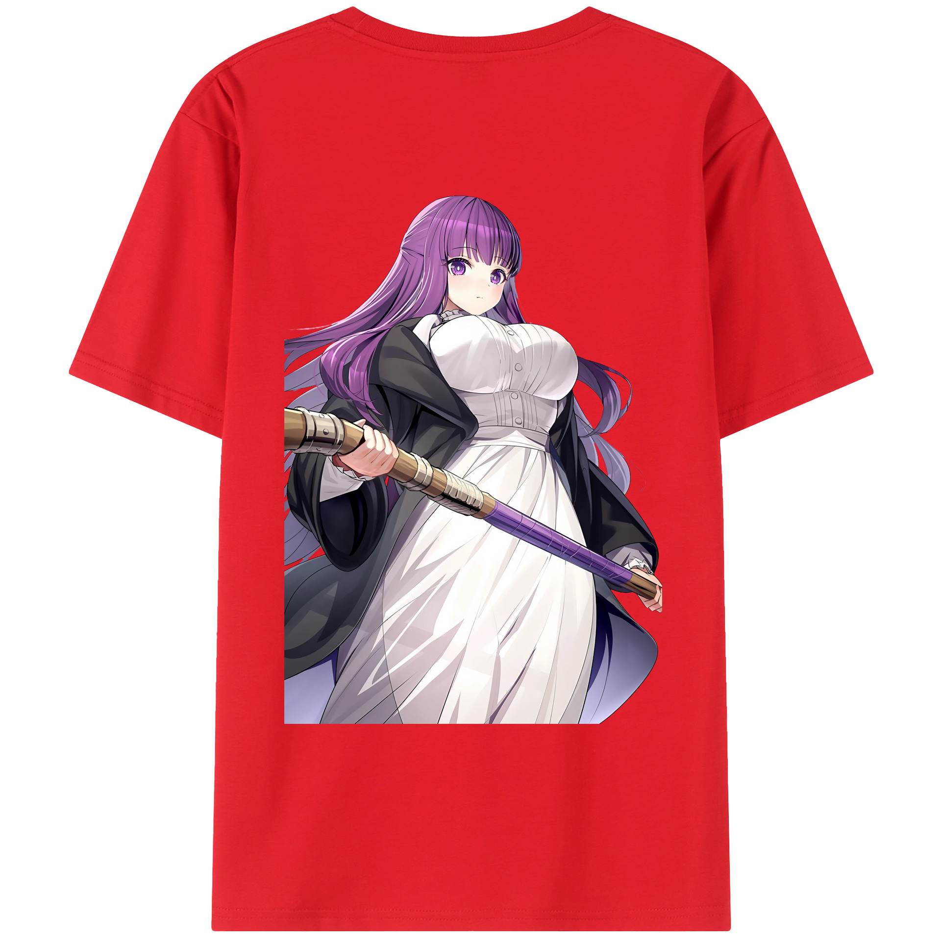 （画像用） 葬送のフリーレン Frieren 綿100％ メンズ半袖Tシャツ（バックプリント） 通気性