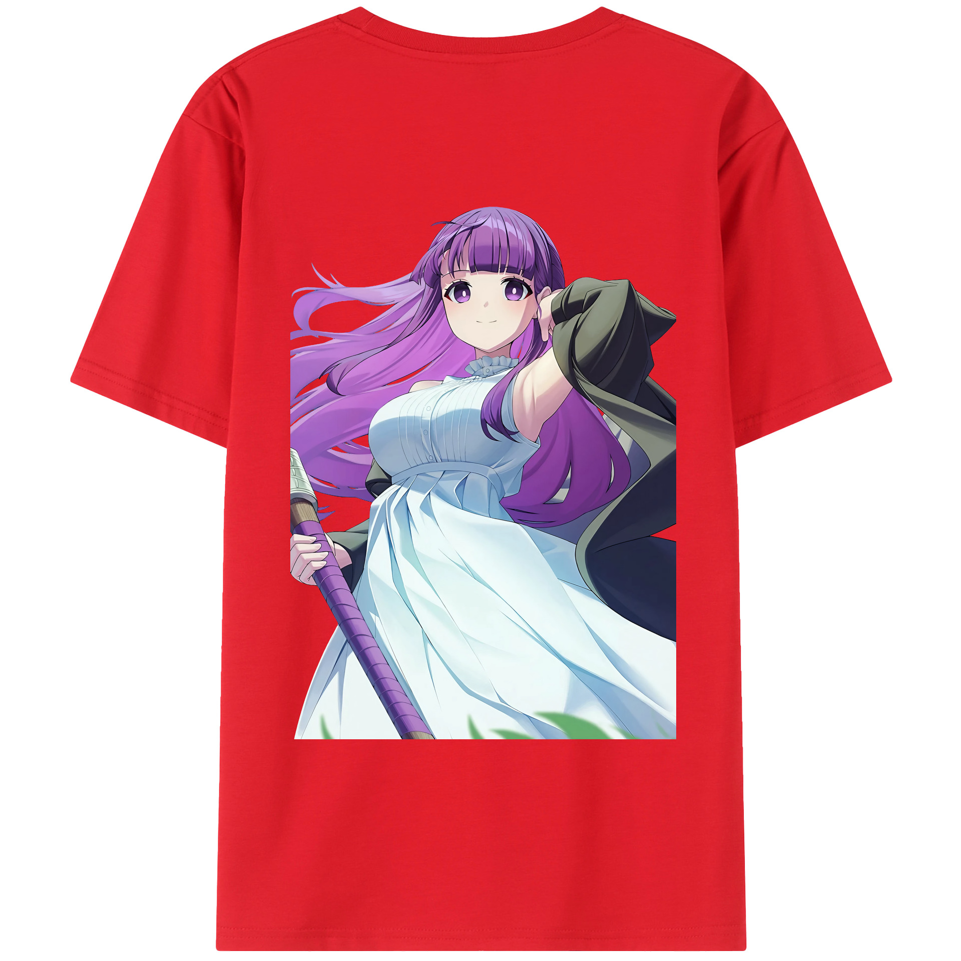 （画像用） 葬送のフリーレン Frieren 綿100％ メンズ半袖Tシャツ（バックプリント） 通気性