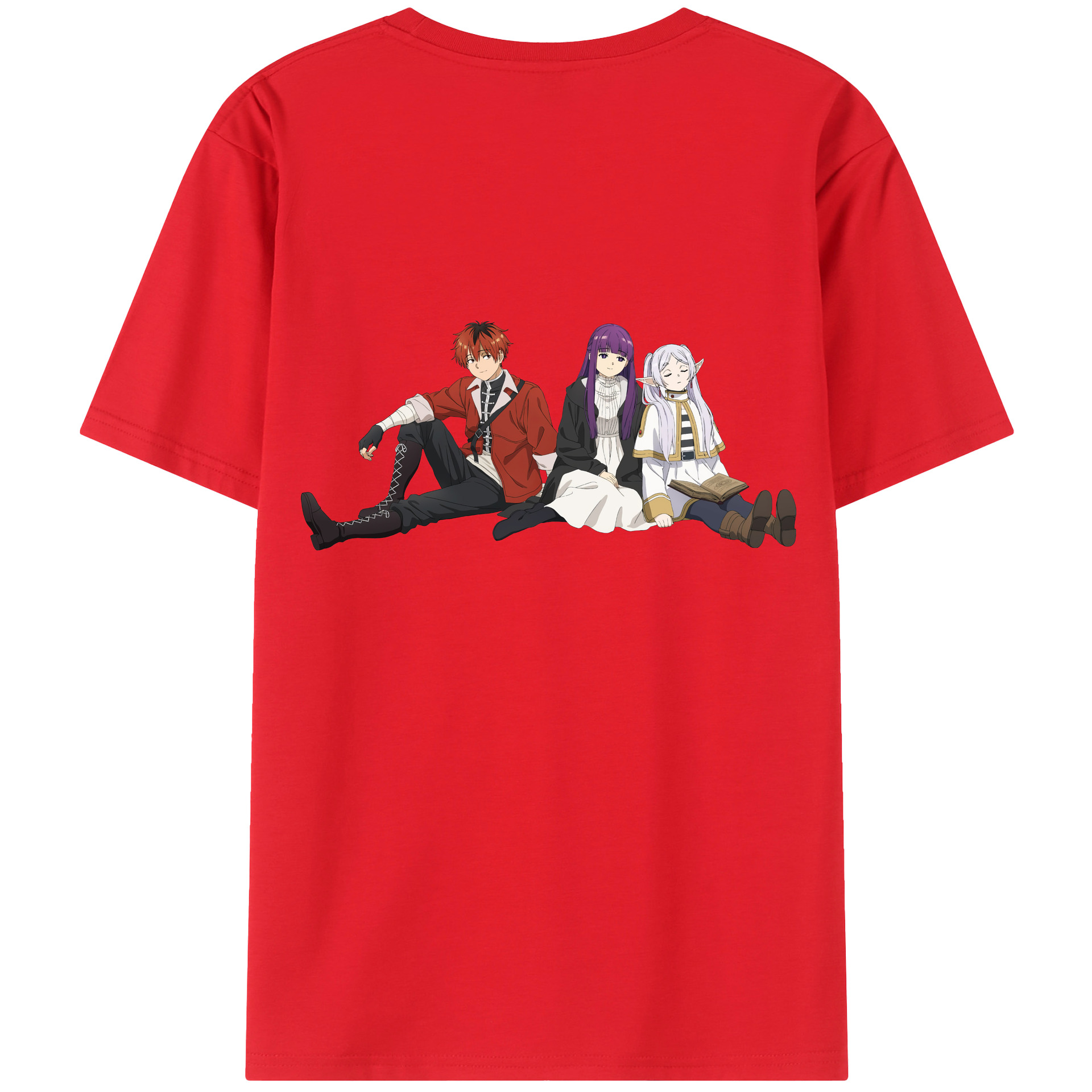 （画像用） 葬送のフリーレン Frieren 綿100％ メンズ半袖Tシャツ（バックプリント） 通気性