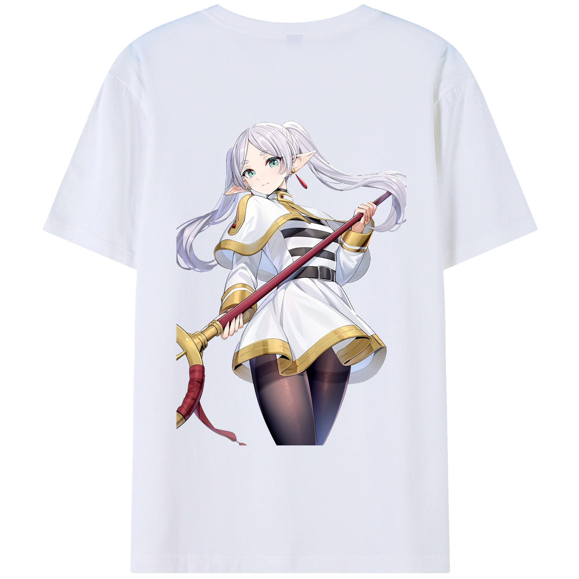 （画像用） 葬送のフリーレン Frieren 綿100％ メンズ半袖Tシャツ（バックプリント） 通気性