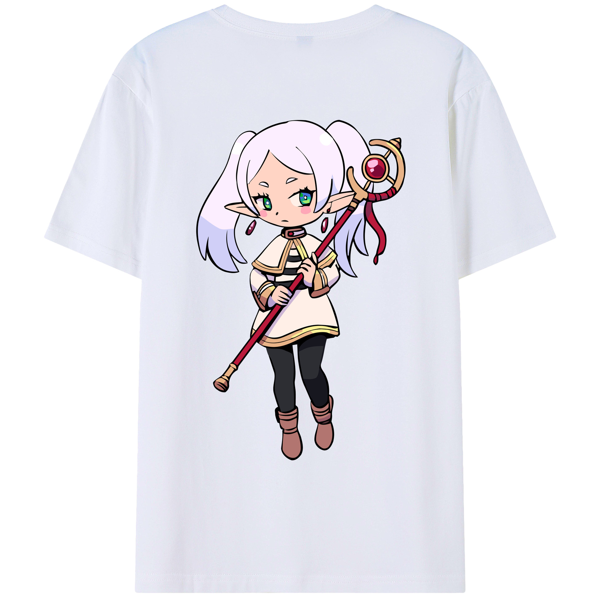 （画像用） 葬送のフリーレン Frieren 綿100％ メンズ半袖Tシャツ（バックプリント） 通気性