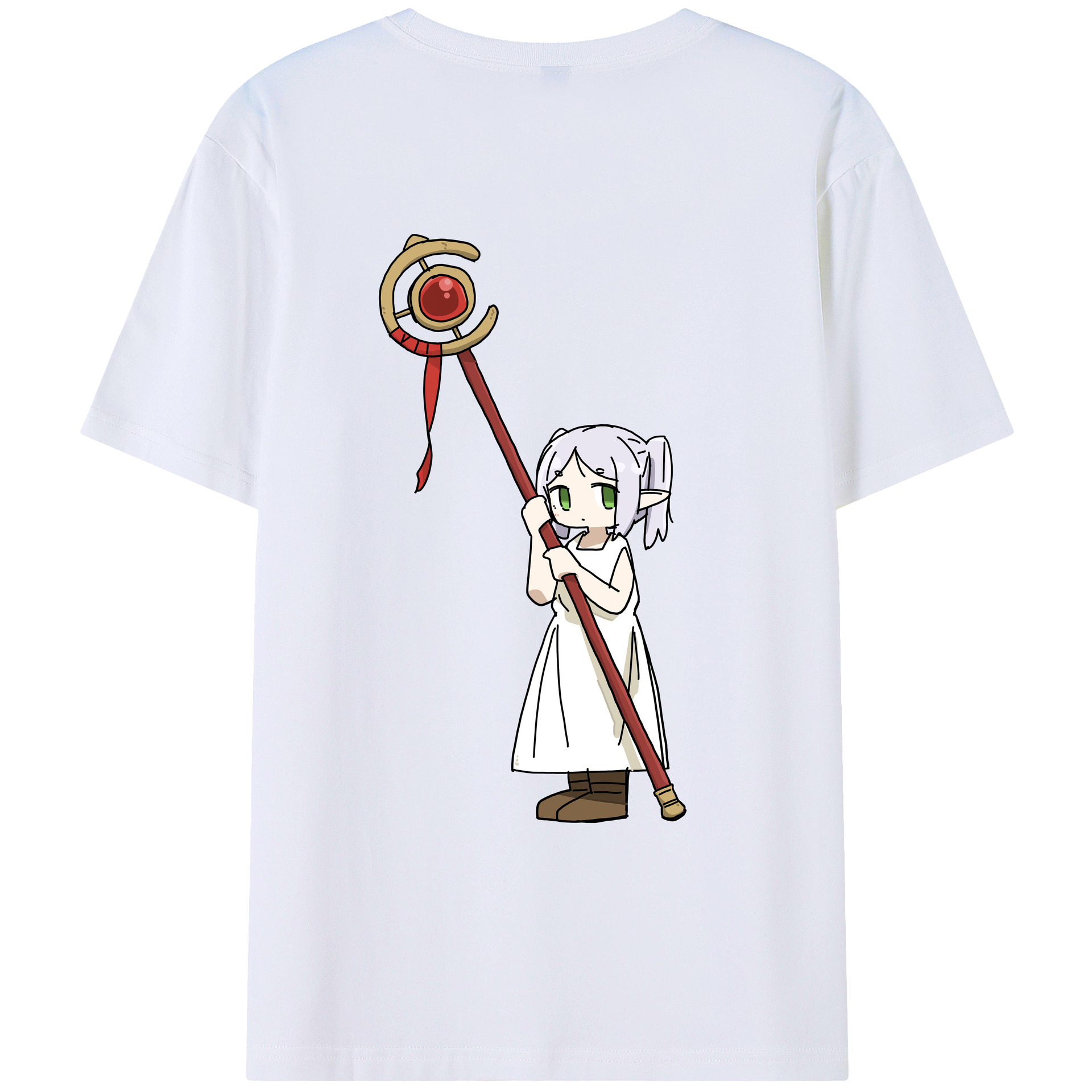 （画像用） 葬送のフリーレン Frieren 綿100％ メンズ半袖Tシャツ（バックプリント） 通気性