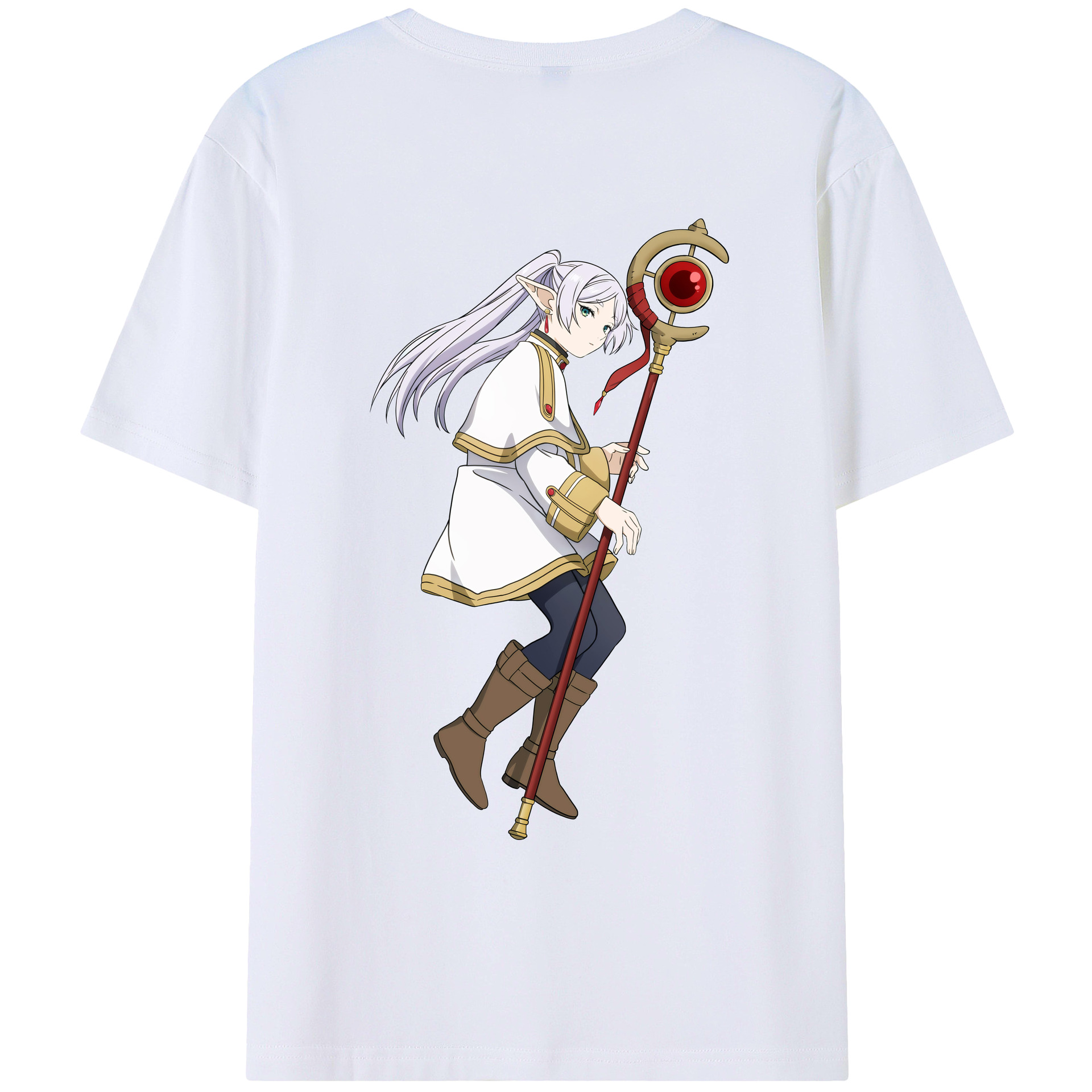 （画像用） 葬送のフリーレン Frieren 綿100％ メンズ半袖Tシャツ（バックプリント） 通気性