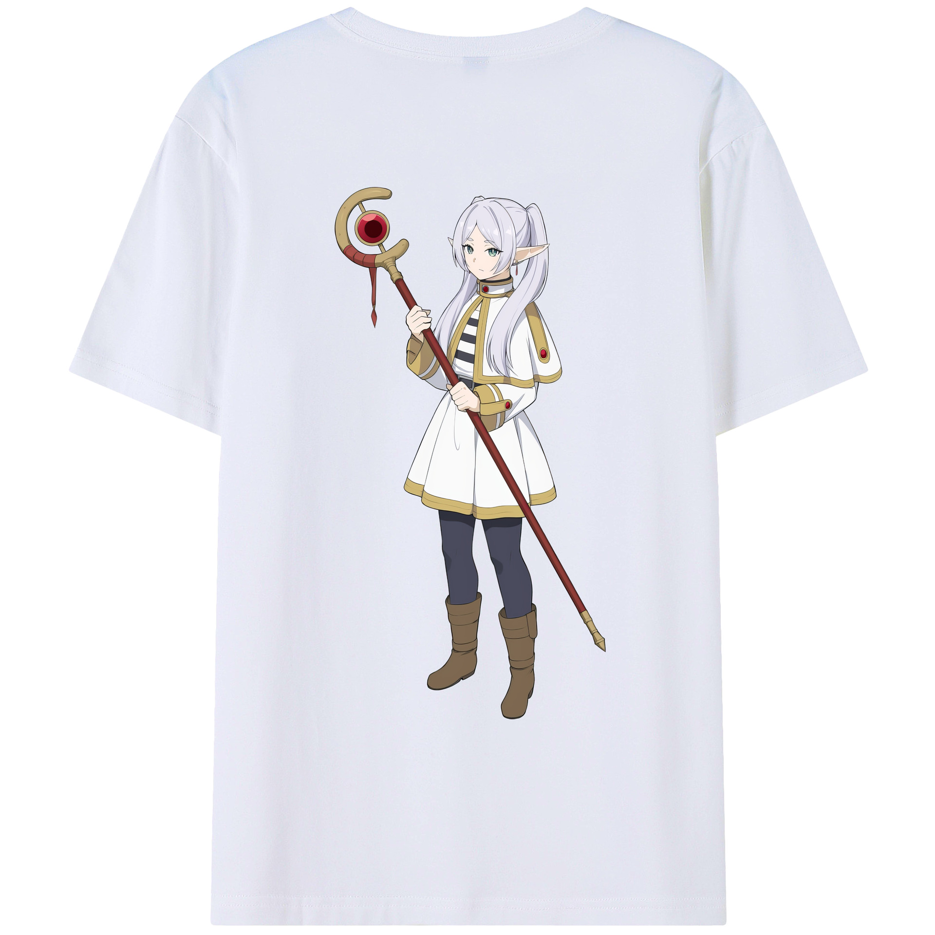 （画像用） 葬送のフリーレン Frieren 綿100％ メンズ半袖Tシャツ（バックプリント） 通気性