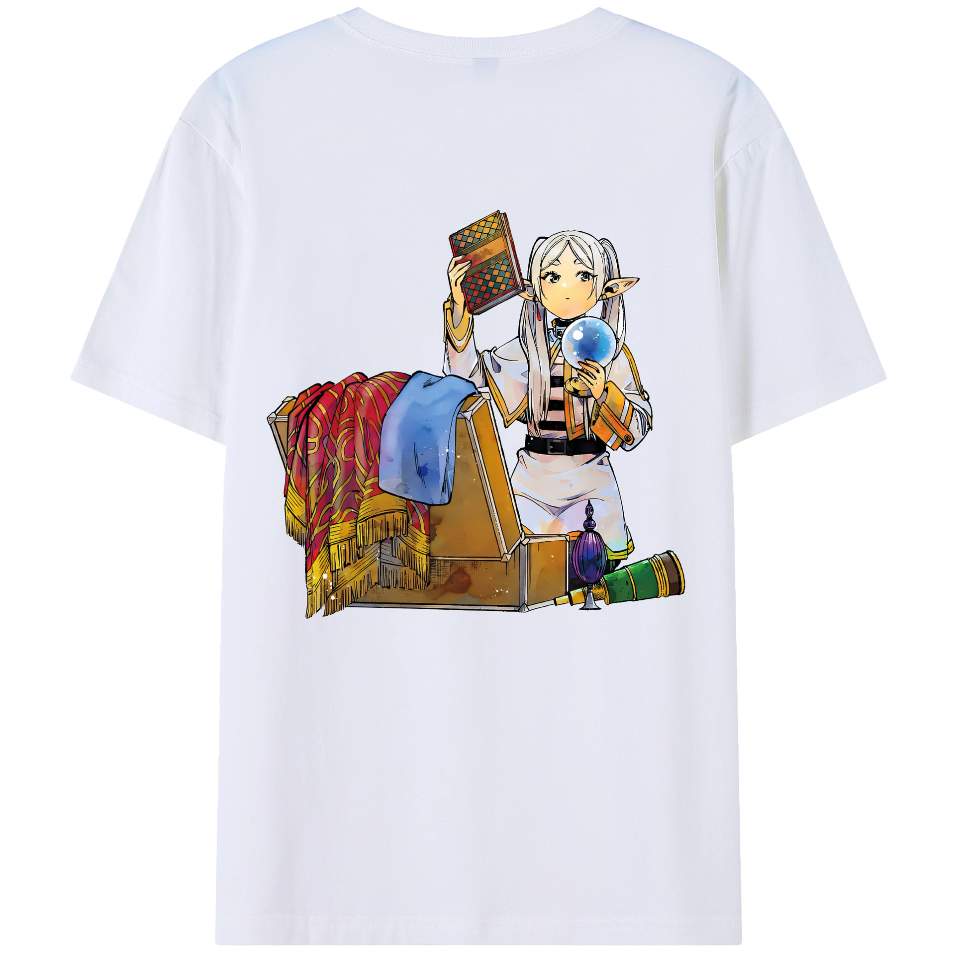 （画像用） 葬送のフリーレン Frieren 綿100％ メンズ半袖Tシャツ（バックプリント） 通気性