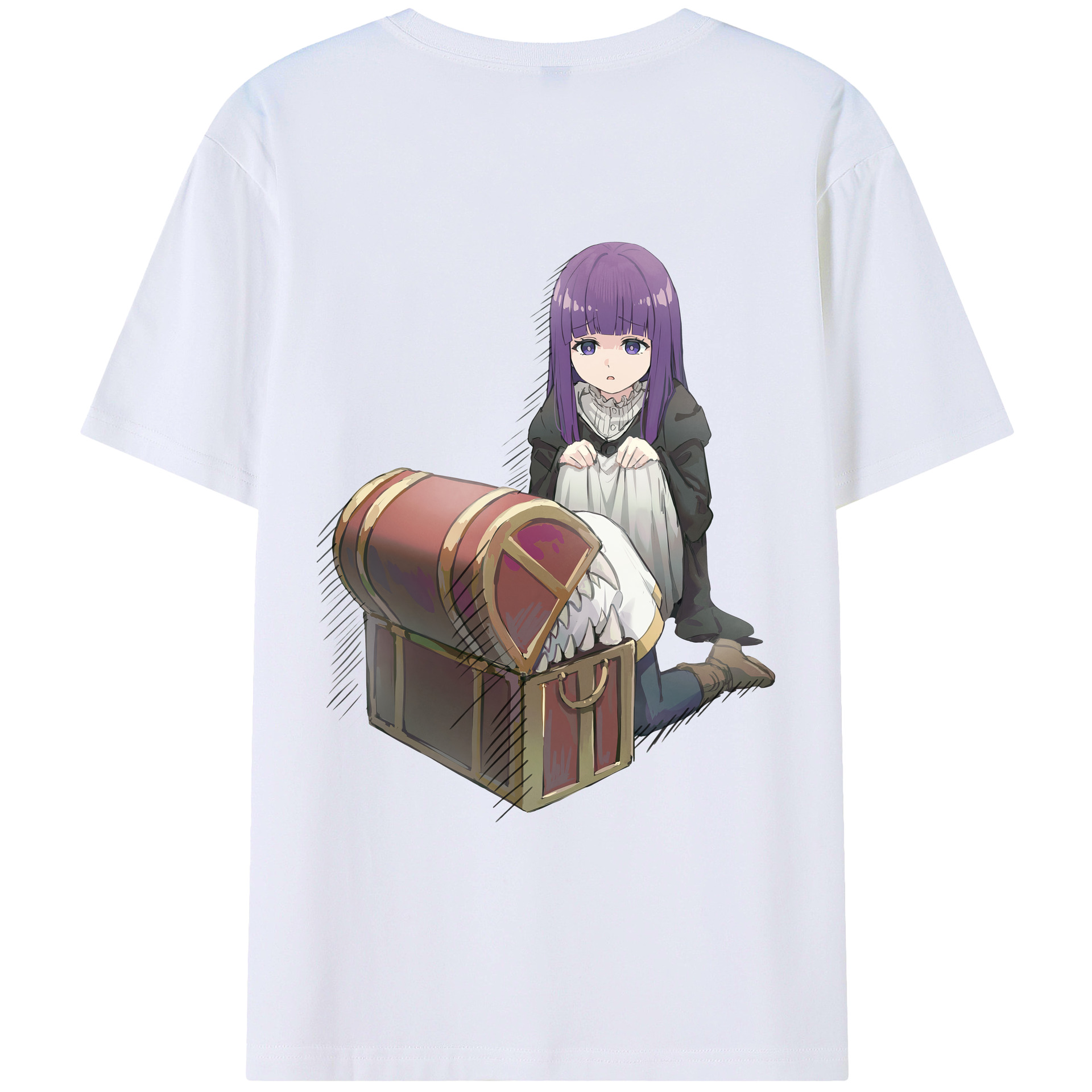 （画像用） 葬送のフリーレン Frieren 綿100％ メンズ半袖Tシャツ（バックプリント） 通気性