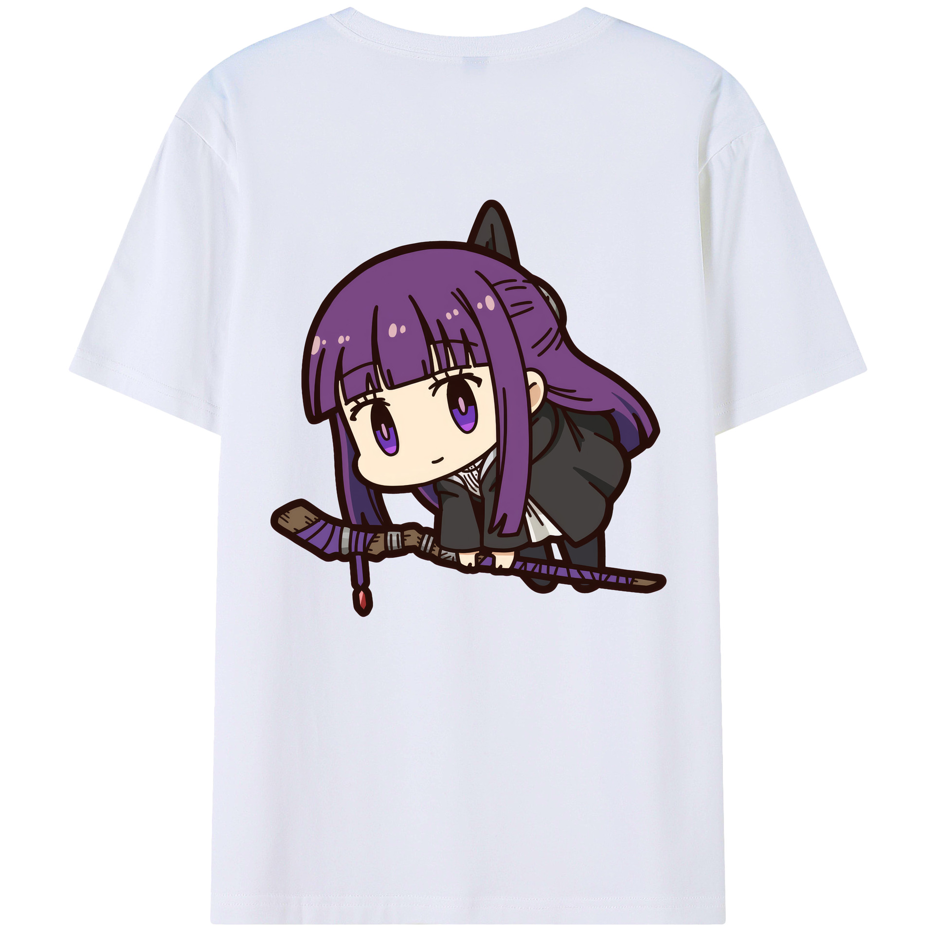 （画像用） 葬送のフリーレン Frieren 綿100％ メンズ半袖Tシャツ（バックプリント） 通気性