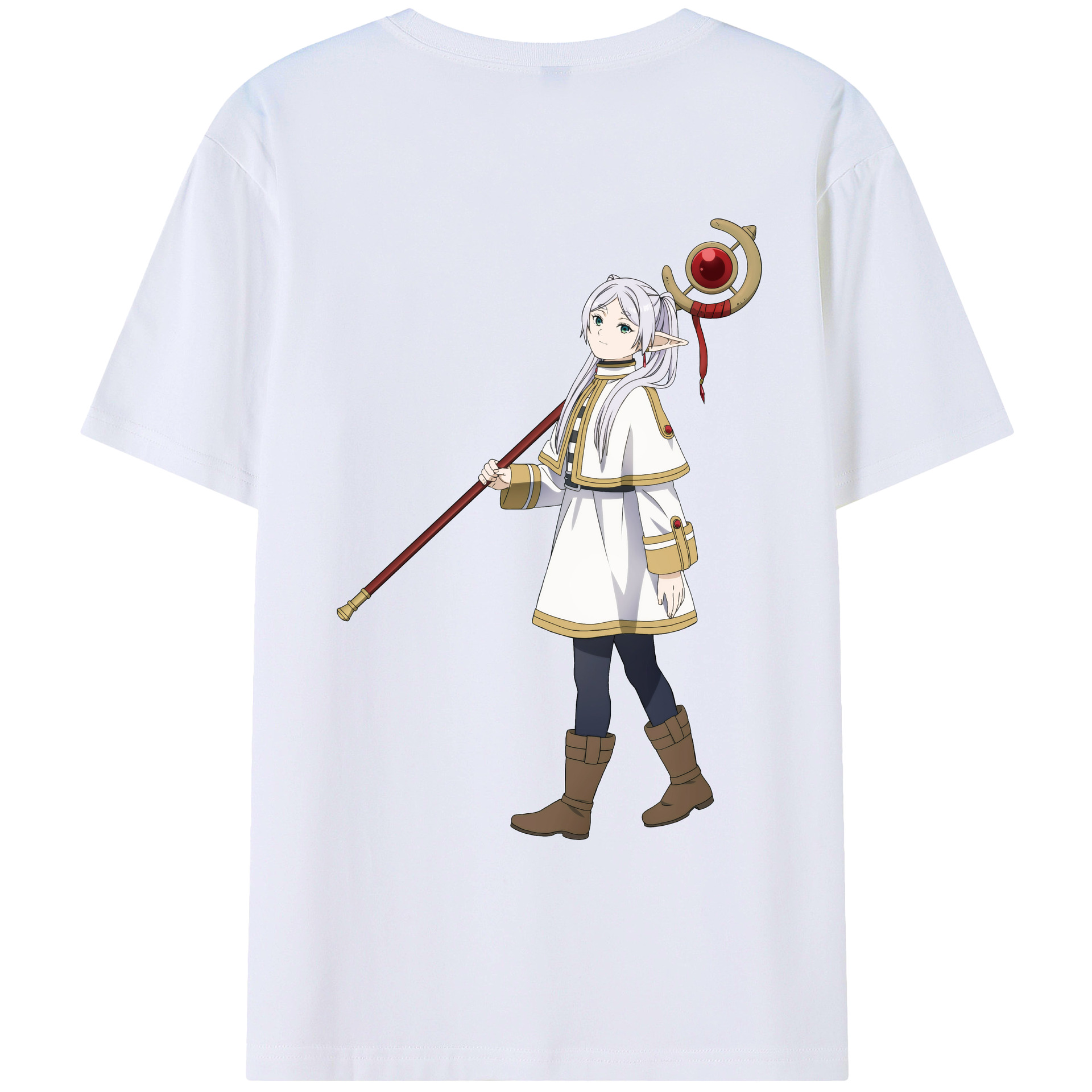 （画像用） 葬送のフリーレン Frieren 綿100％ メンズ半袖Tシャツ（バックプリント） 通気性