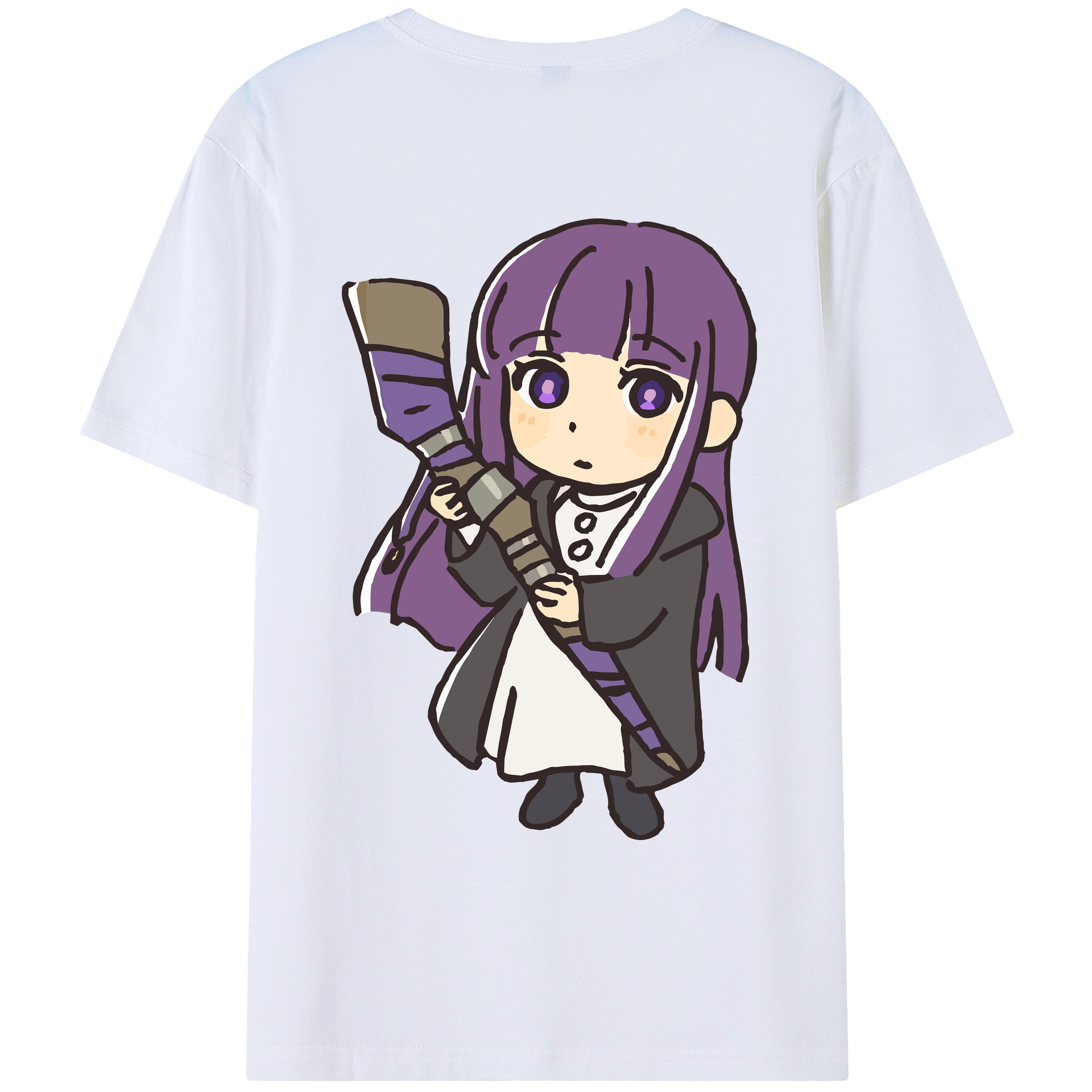 （画像用） 葬送のフリーレン Frieren 綿100％ メンズ半袖Tシャツ（バックプリント） 通気性