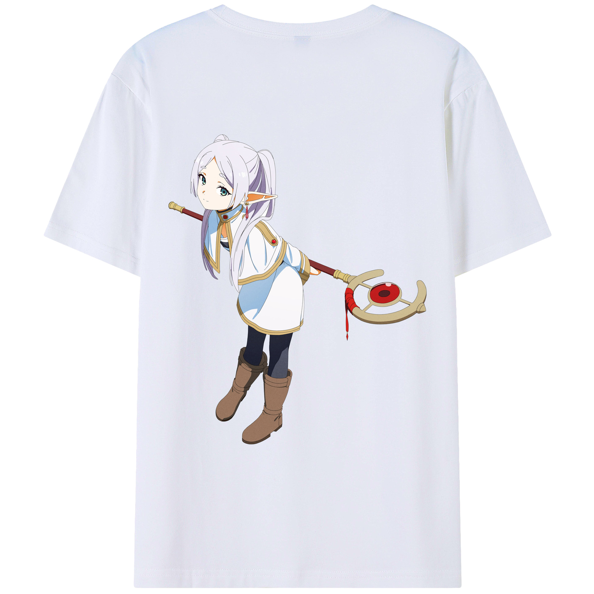 （画像用） 葬送のフリーレン Frieren 綿100％ メンズ半袖Tシャツ（バックプリント） 通気性