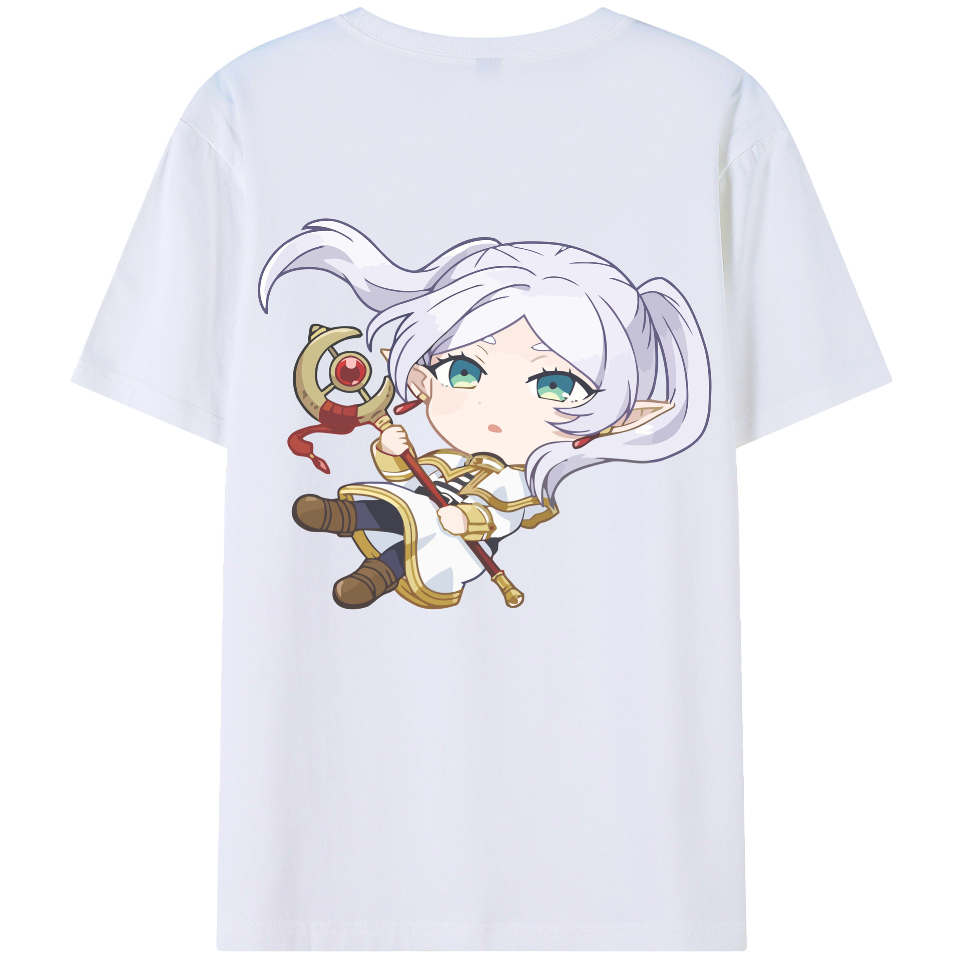 （画像用） 葬送のフリーレン Frieren 綿100％ メンズ半袖Tシャツ（バックプリント） 通気性