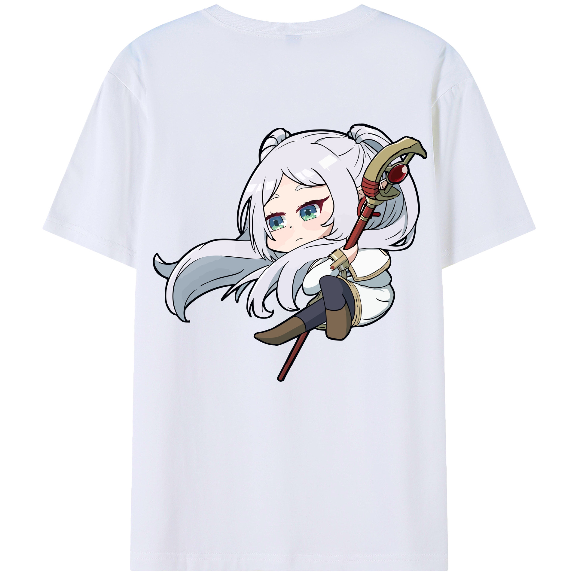 （画像用） 葬送のフリーレン Frieren 綿100％ メンズ半袖Tシャツ（バックプリント） 通気性