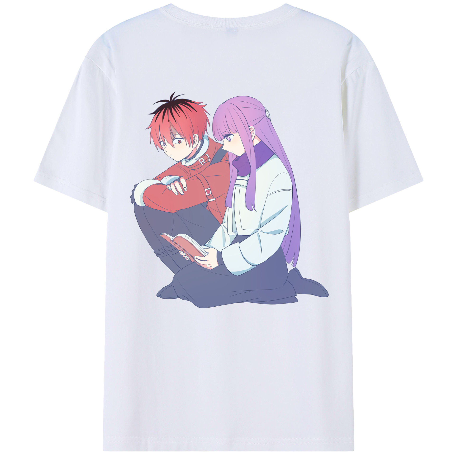 （画像用） 葬送のフリーレン Frieren 綿100％ メンズ半袖Tシャツ（バックプリント） 通気性