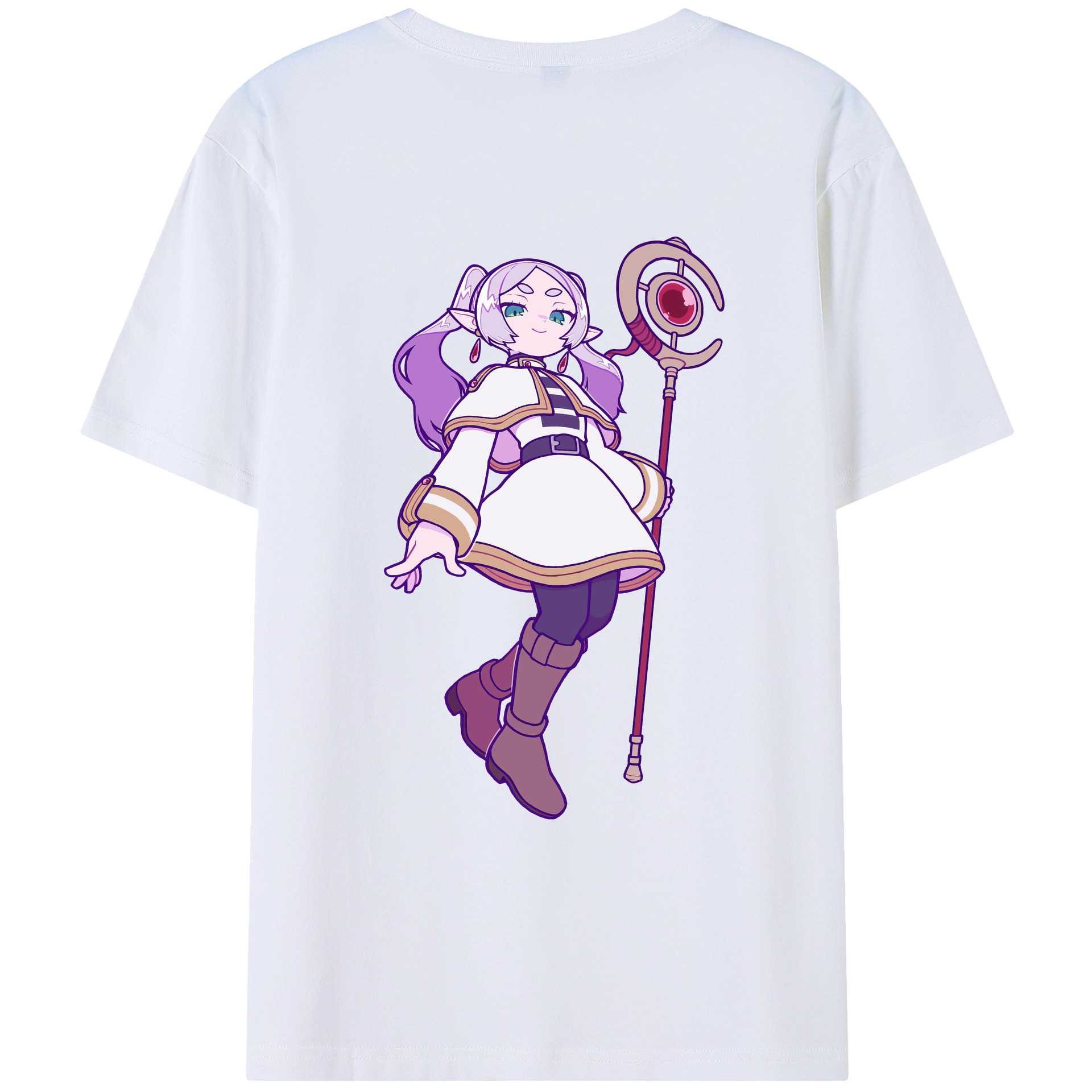 （画像用） 葬送のフリーレン Frieren 綿100％ メンズ半袖Tシャツ（バックプリント） 通気性