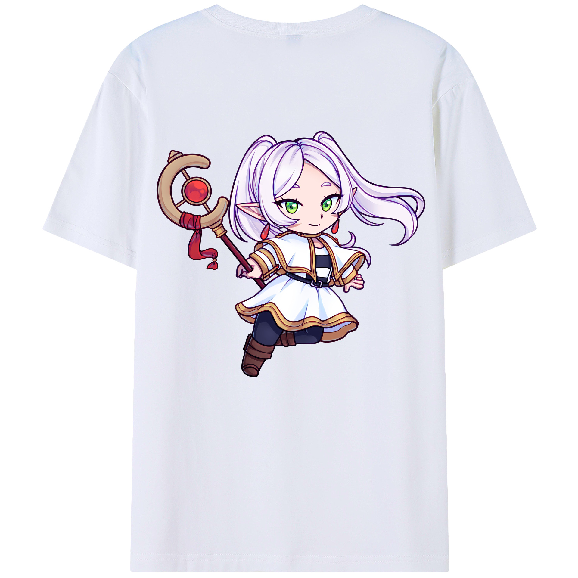 （画像用） 葬送のフリーレン Frieren 綿100％ メンズ半袖Tシャツ（バックプリント） 通気性