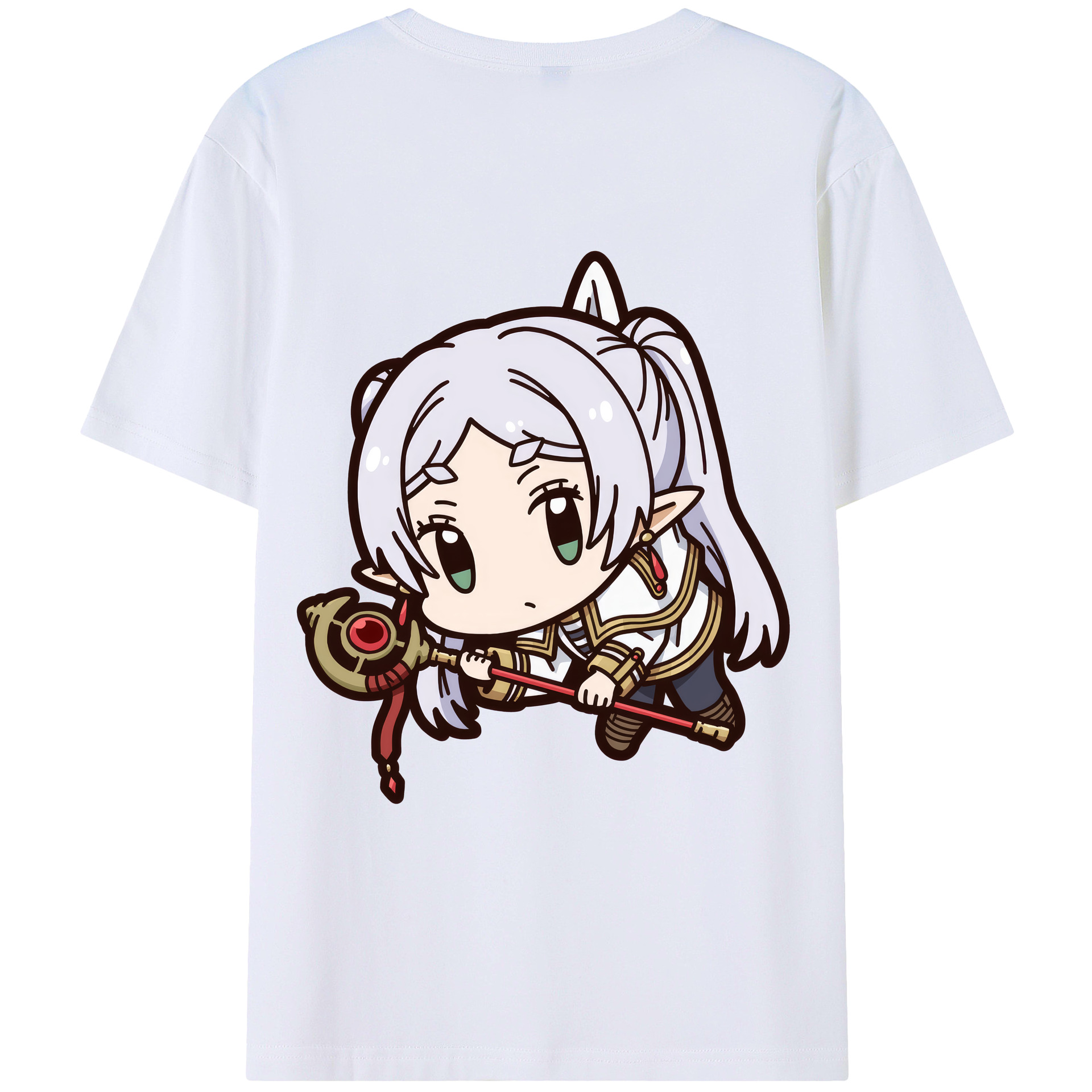 （画像用） 葬送のフリーレン Frieren 綿100％ メンズ半袖Tシャツ（バックプリント） 通気性