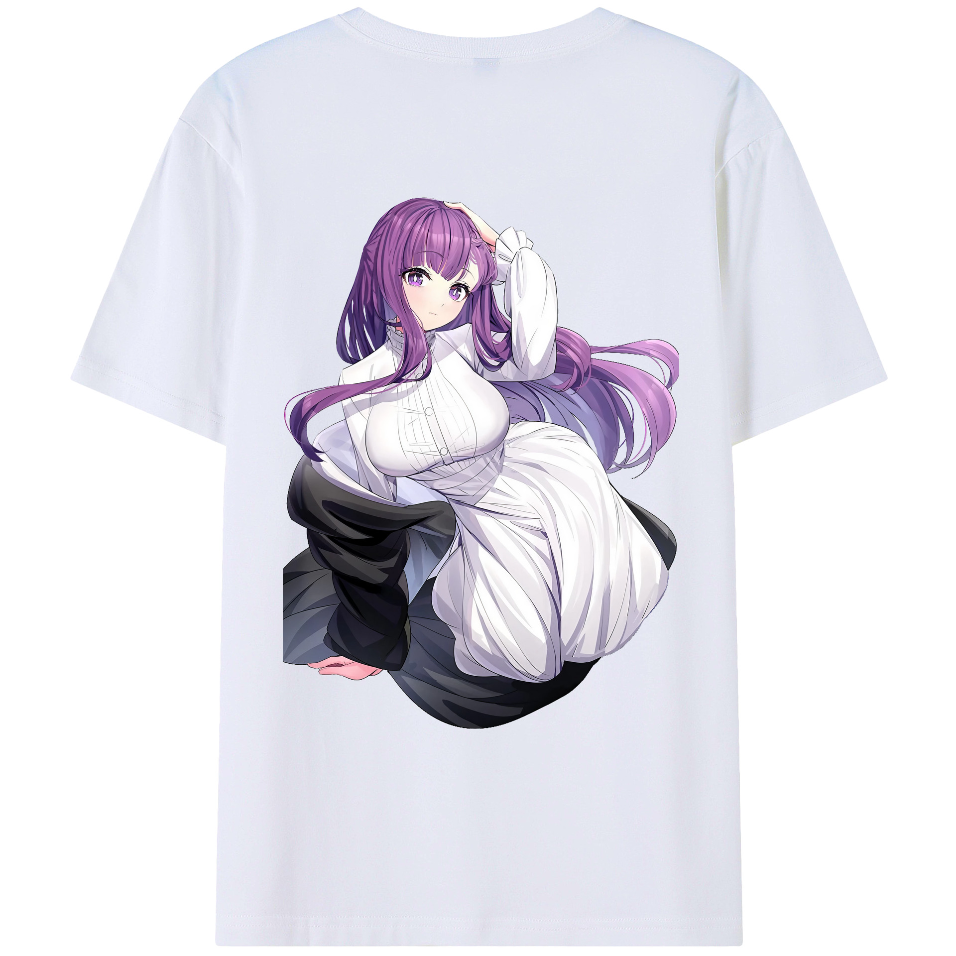 （画像用） 葬送のフリーレン Frieren 綿100％ メンズ半袖Tシャツ（バックプリント） 通気性