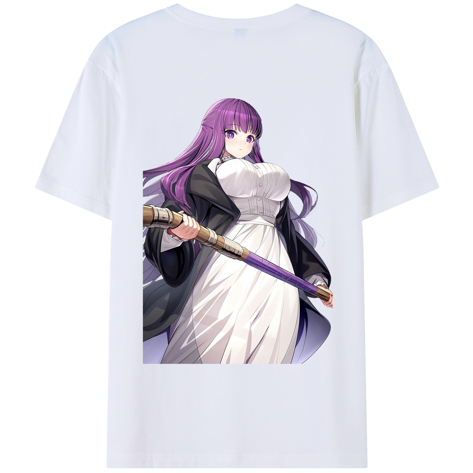 （画像用） 葬送のフリーレン Frieren 綿100％ メンズ半袖Tシャツ（バックプリント） 通気性