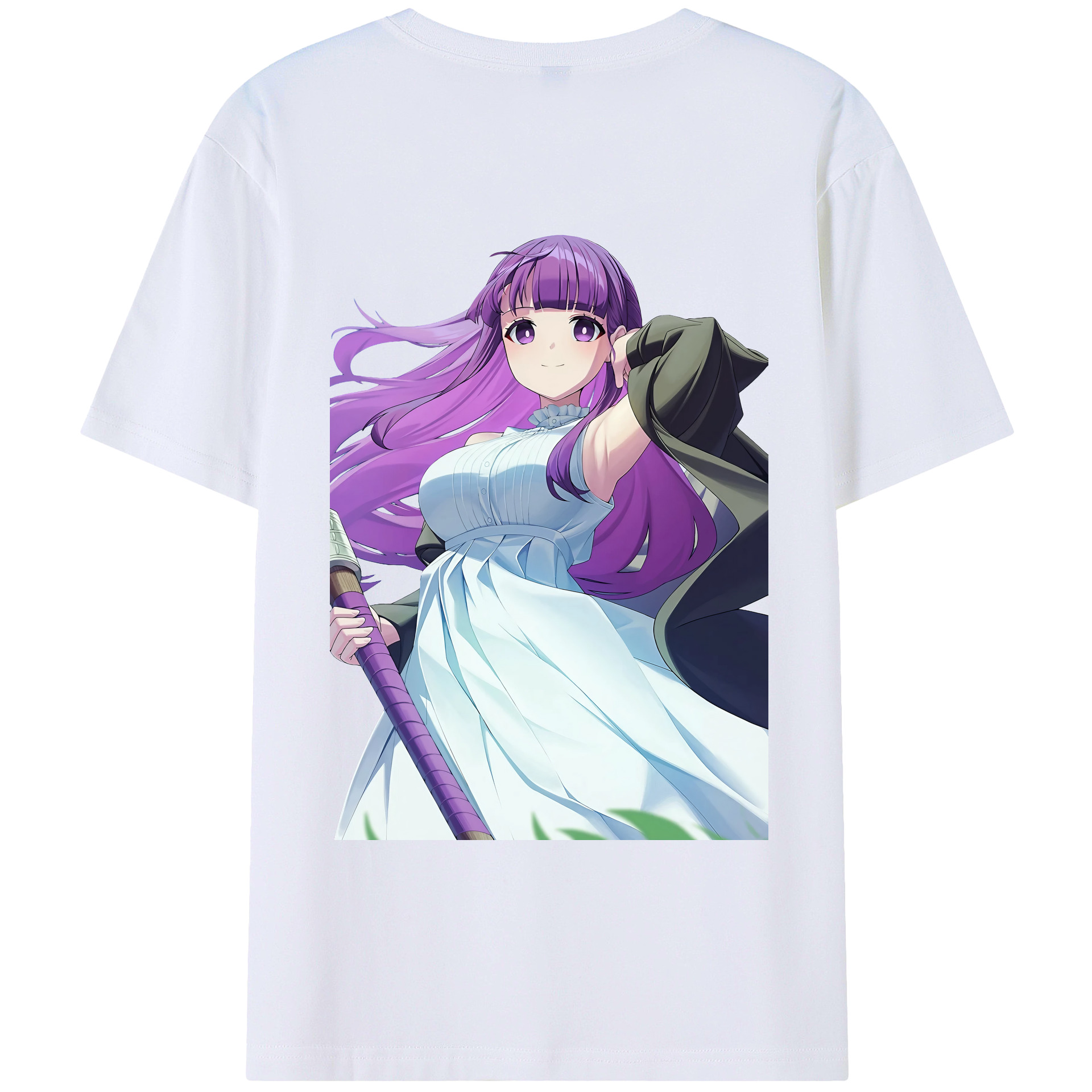（画像用） 葬送のフリーレン Frieren 綿100％ メンズ半袖Tシャツ（バックプリント） 通気性