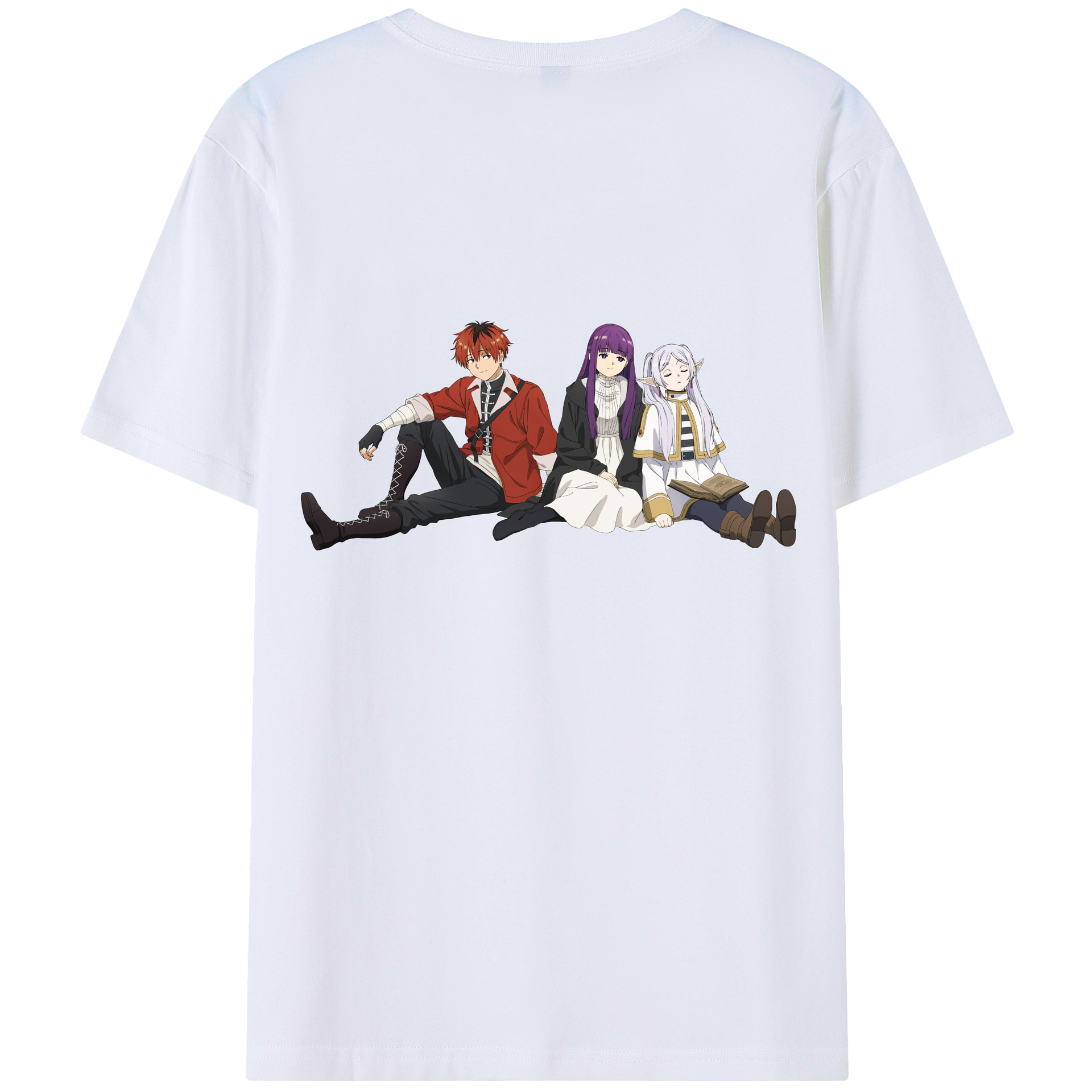 （画像用） 葬送のフリーレン Frieren 綿100％ メンズ半袖Tシャツ（バックプリント） 通気性