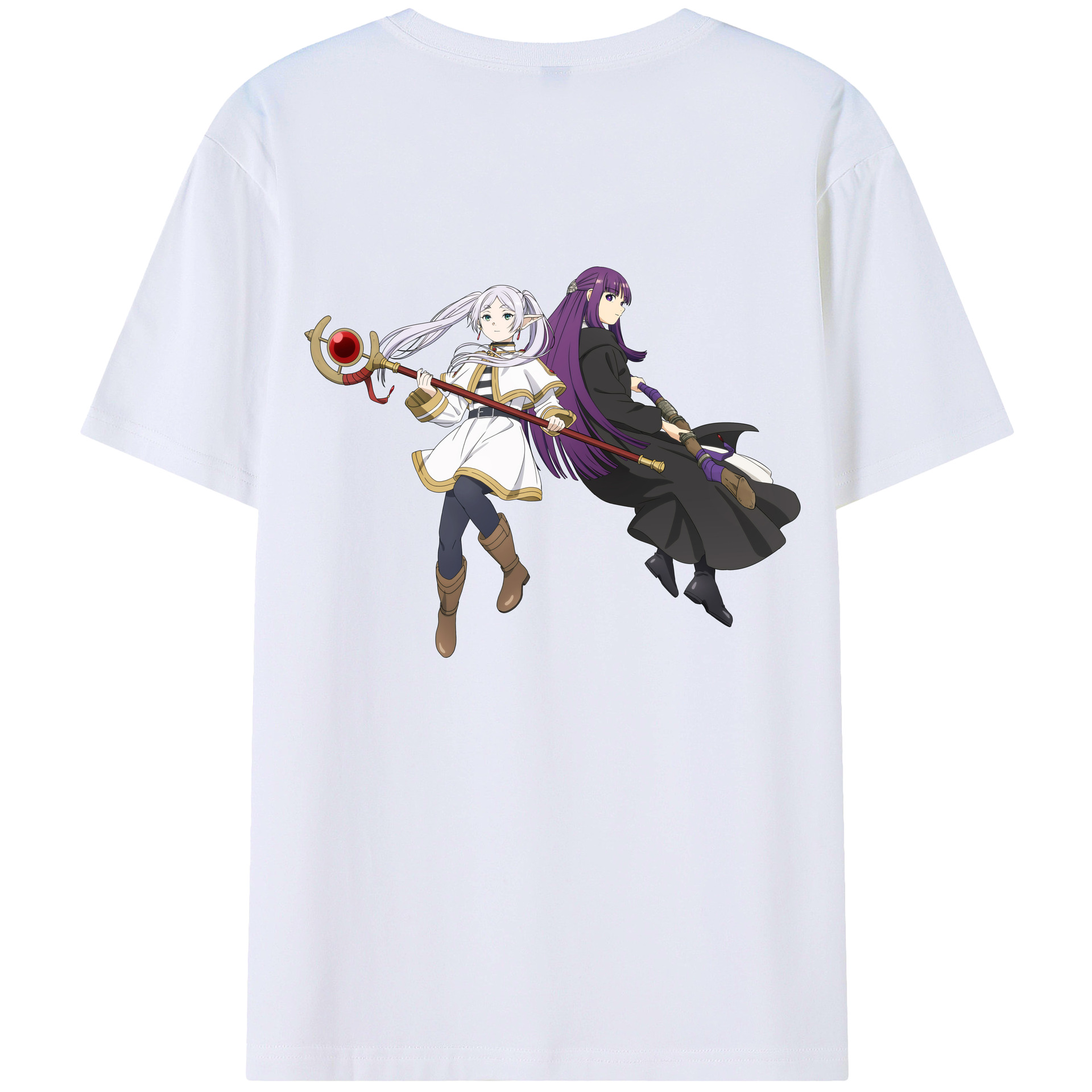 （画像用） 葬送のフリーレン Frieren 綿100％ メンズ半袖Tシャツ（バックプリント） 通気性