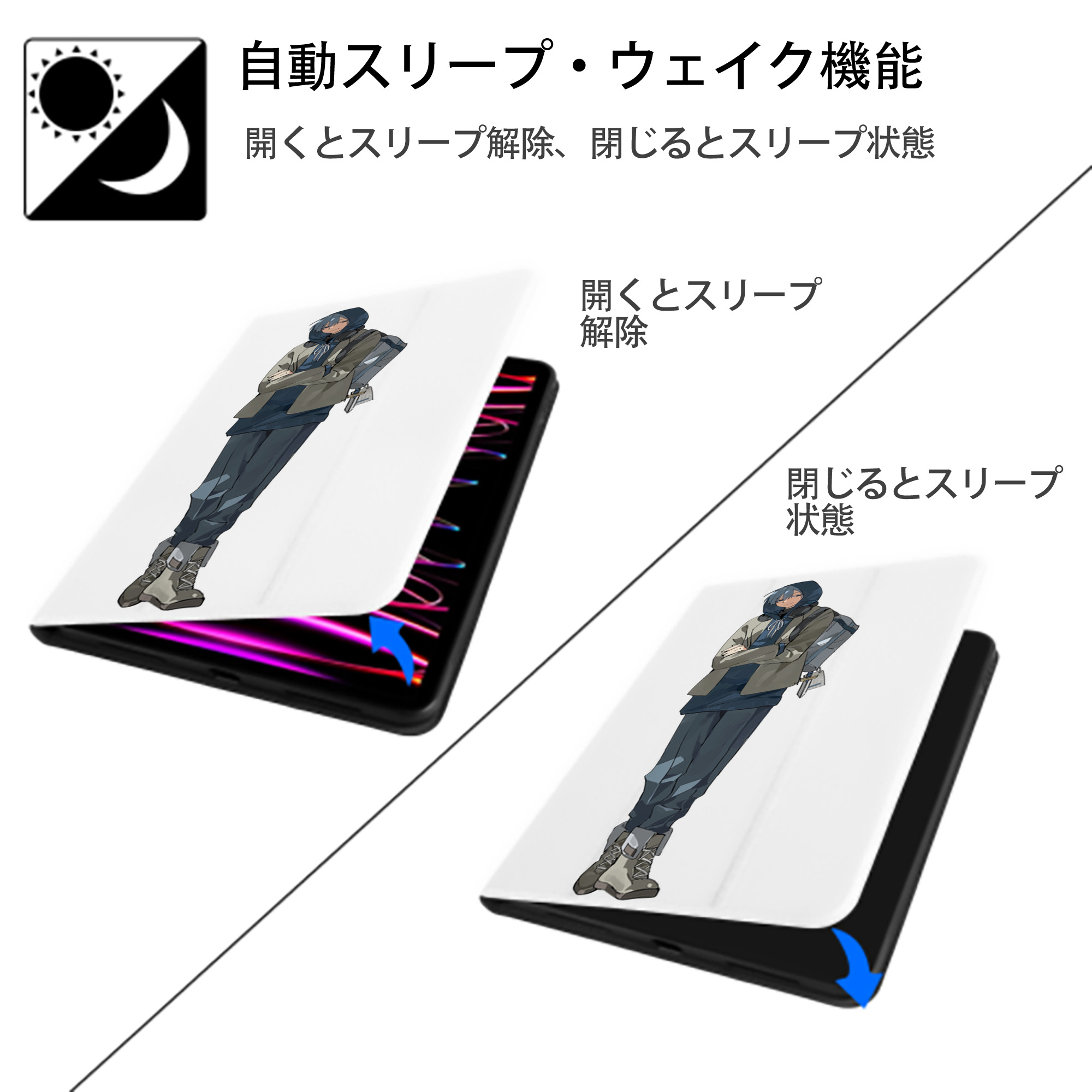 葬送のフリーレン Frieren IPad ケース ペン収納付き 三つ折りスタンド PUレザー×シリコン 対応機種9.5/10.5/10.9インチ